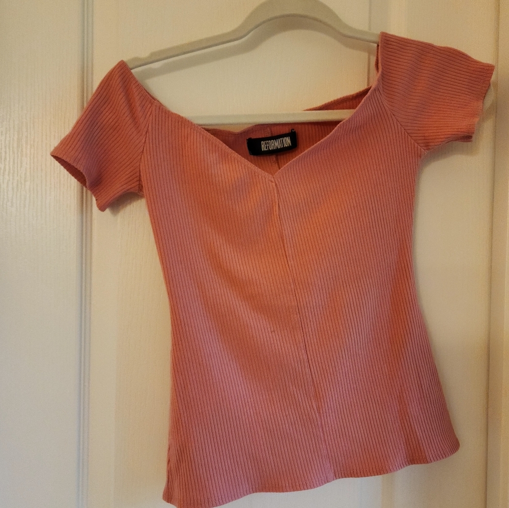 Reformation Ribbed Kenza Top in Rosy Pink